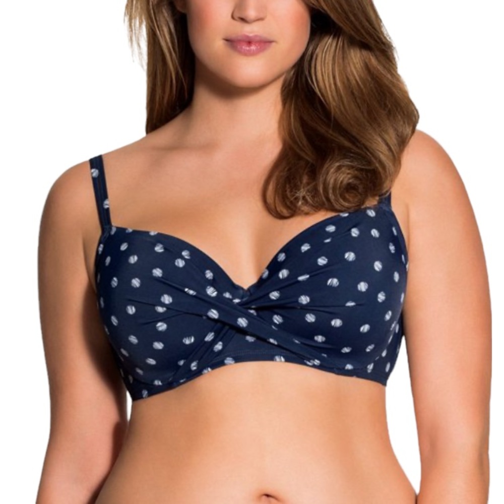 NWT Dorina Bikini Top. Navy Polka Dots. Size 34D